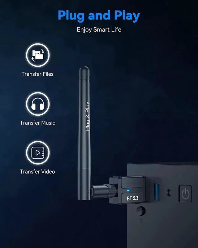 Alt view image 5 of 7 - WISDUM USB Bluetooth 5.3 Dongle Adapter for PC Laptop Computer Desktop, Bluetooth Adapter, Low Latency EDR Bluetooth Receiver for Bluetooth Keyboard Mouse, Support Windows 10/11/8.1 (Plug and Play)