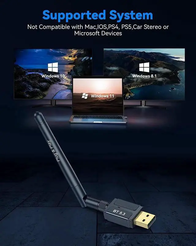 Alt view image 3 of 7 - WISDUM USB Bluetooth 5.3 Dongle Adapter for PC Laptop Computer Desktop, Bluetooth Adapter, Low Latency EDR Bluetooth Receiver for Bluetooth Keyboard Mouse, Support Windows 10/11/8.1 (Plug and Play)