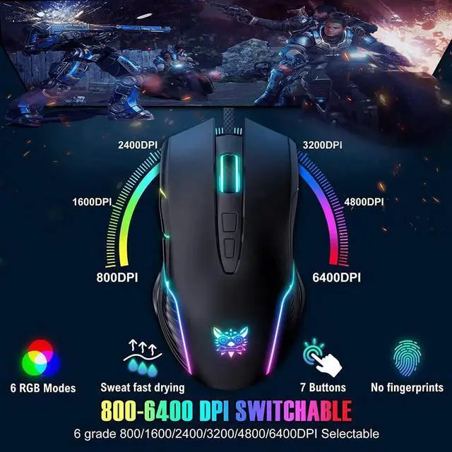 Alt view image 2 of 7 - New Version USB Gaming Mouse Wired, LED RGB Backlit 6400 DPI Adjustable Gaming Mouse, Grip Ergonomic Optical PC Computer Gaming Mice, 7 Buttons Gaming Mice for Windows 7/8/10/XP Vista Linux(Black)