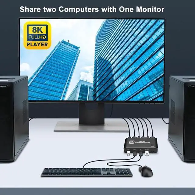 Alt view image 6 of 7 - WISDUM8K @60Hz 2x1 HDMI 2.1 KVM Switch, 2 Port 2 in 1 Out KVM HDMI 2.1 Switch for 2 PCs Shares 1 Set Mouse, Keyboard and Monitor, Support 8K @60Hz, 4K @120Hz, Hotkey, USB 3.0 Port, HDMI2.1 in/Out Port