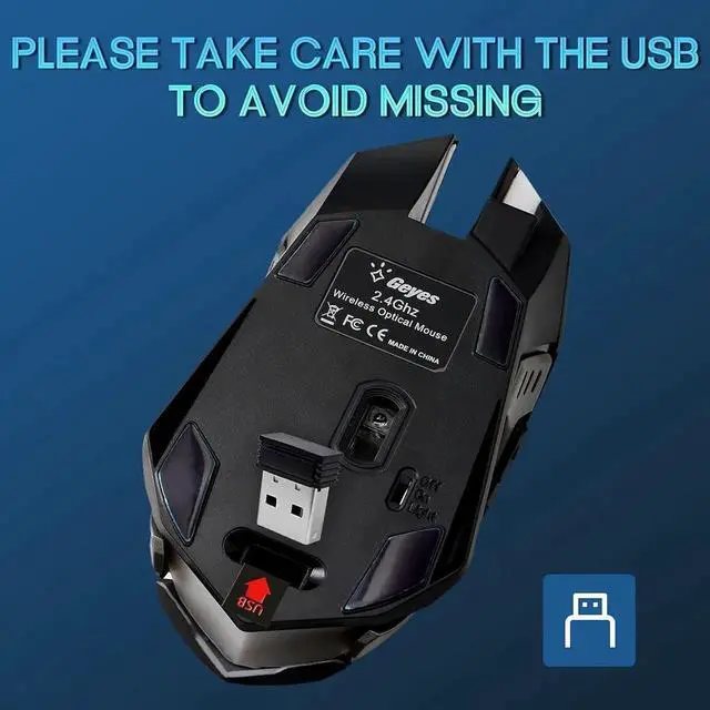 Alt view image 2 of 7 - WISDUM 2.4G RF Wireless Gaming Mouse, Silent Click Wireless Rechargeable Mouse with Colorful LED Lights and 3 Level DPI 400mah Lithium Battery for Laptop and Computer (Black)