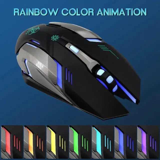Alt view image 7 of 7 - WISDUM 2.4G RF Wireless Gaming Mouse, Silent Click Wireless Rechargeable Mouse with Colorful LED Lights and 3 Level DPI 400mah Lithium Battery for Laptop and Computer (Black)