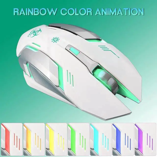 Alt view image 7 of 7 - WISDUM 2.4G RF Wireless Gaming Mouse, Silent Click Wireless Rechargeable Mouse with Colorful LED Lights and 3 Level DPI 400mah Lithium Battery for Laptop and Computer (Black) White