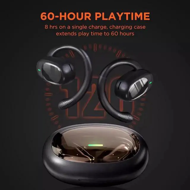 Alt view image 5 of 7 - Bluetooth Headphones, True Wireless Earbuds, 48hrs Playtime Wireless Sports Ear Buds with Mic Waterproof Bluetooth 5.3 Earphones for TV Phone Laptop(Adjustable, Suitable for All Ear Shapes) (Black)