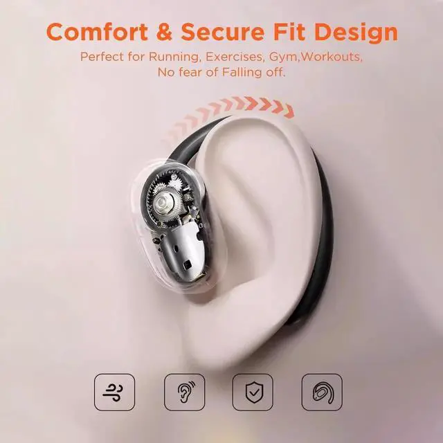 Alt view image 3 of 7 - Bluetooth Headphones, True Wireless Earbuds, 48hrs Playtime Wireless Sports Ear Buds with Mic Waterproof Bluetooth 5.3 Earphones for TV Phone Laptop(Adjustable, Suitable for All Ear Shapes) (Black)