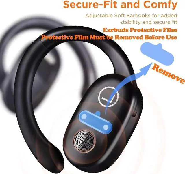 Alt view image 2 of 7 - Bluetooth Headphones, True Wireless Earbuds, 48hrs Playtime Wireless Sports Ear Buds with Mic Waterproof Bluetooth 5.3 Earphones for TV Phone Laptop(Adjustable, Suitable for All Ear Shapes) (Black)