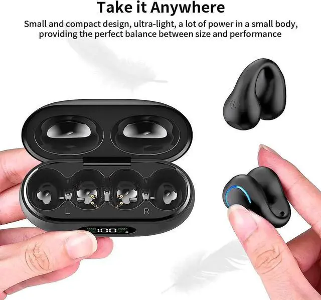 Alt view image 5 of 7 - Open Ear Clip Headphones, True Wireless Earbuds Bluetooth 5.3, Sports Earbuds Built-in Microphone with Earhooks & Ear Hook, Wireless Charging Case & Display, Waterproof Fitness Earbuds for Running