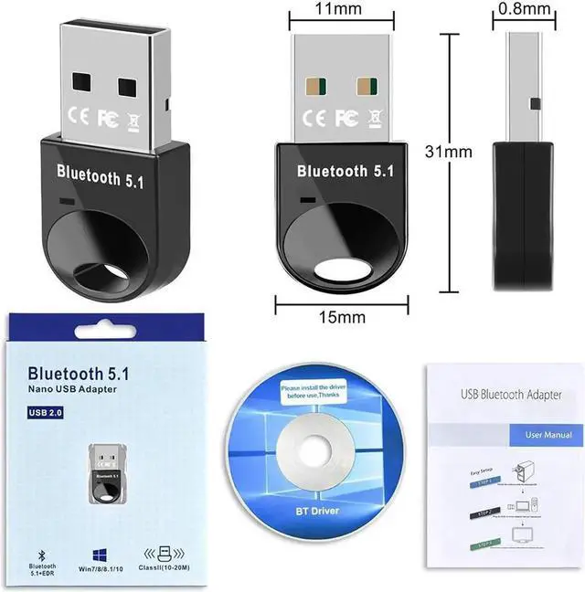 Alt view image 7 of 7 - WISDUM  Bluetooth 5.1 Adapter for PC, Wireless USB Bluetooth Dongle 5.1 EDR, for Desktop, Laptop, Mouse, Keyboard, Printers, Speakers, Headphones, Supports Windows 11/10/8.1/8/7/XP (Black)