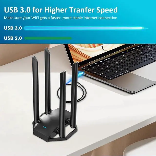 Alt view image 3 of 7 - WISDUM USB WiFi Adapter for Desktop PC, AC1300Mbps USB Wireless Adapter Dual Band 2.4GHz 400Mbps + 5.8GHz 867Mbps, 4x 6dBi High Gain Antennas, USB 3.0 WiFi Dongle for Windows 7/8/8.1/10/11, XP, Linux