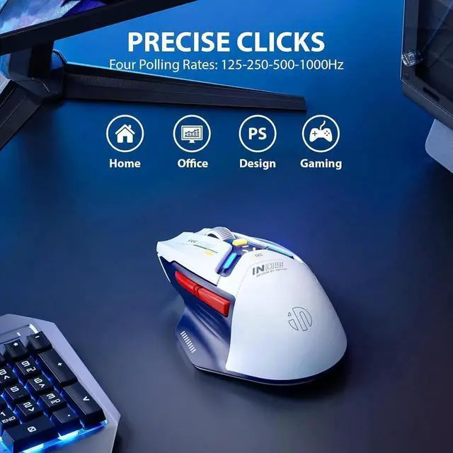 Alt view image 6 of 7 - WISDUM Wireless Gaming Mouse, True Tri-Mode Bluetooth/Type-C Wired/2.4G RF Wireless Mouse, 10000 DPl, Fully Programmable, RGB Backlit, Rechargeable Wireless Computer Mouse for Laptop PC Mac-White-Blue