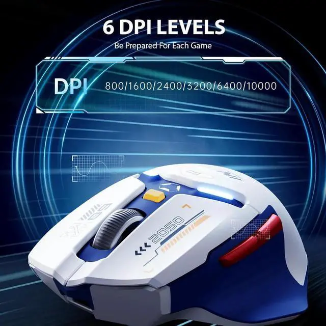 Alt view image 3 of 7 - WISDUM Wireless Gaming Mouse, True Tri-Mode Bluetooth/Type-C Wired/2.4G RF Wireless Mouse, 10000 DPl, Fully Programmable, RGB Backlit, Rechargeable Wireless Computer Mouse for Laptop PC Mac-White-Blue