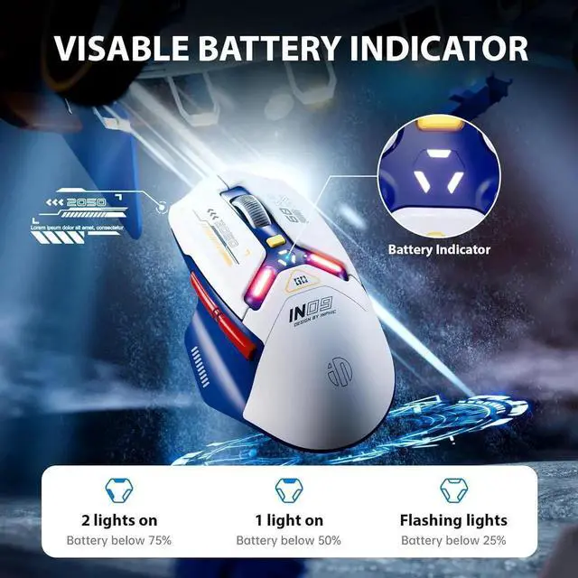 Alt view image 5 of 7 - WISDUM Wireless Gaming Mouse, True Tri-Mode Bluetooth/Type-C Wired/2.4G RF Wireless Mouse, 10000 DPl, Fully Programmable, RGB Backlit, Rechargeable Wireless Computer Mouse for Laptop PC Mac-White-Blue