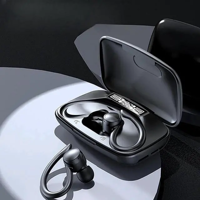 Alt view image 7 of 7 - WISDUM True Wireless Earbuds, Bluetooth Headphones 120H Playback Wireless Sports Earbuds with Over Ear Earhooks LED Display Charging Case IPX7 Waterproof Bluetooth Earphones for Running Workout, Black