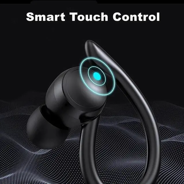 Alt view image 4 of 7 - WISDUM True Wireless Earbuds, Bluetooth Headphones 120H Playback Wireless Sports Earbuds with Over Ear Earhooks LED Display Charging Case IPX7 Waterproof Bluetooth Earphones for Running Workout, Black
