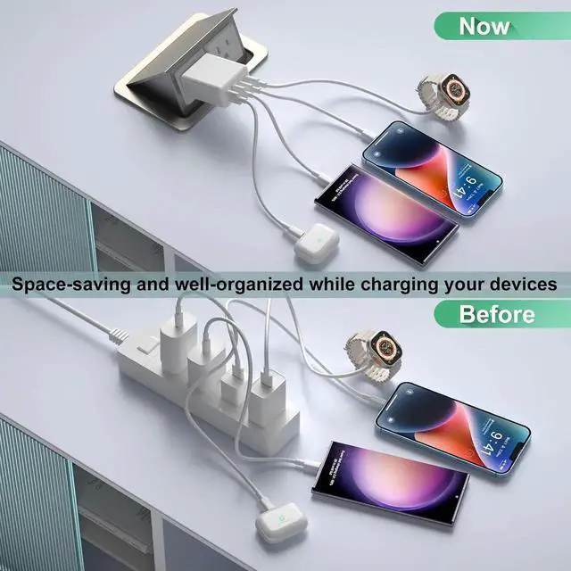 Alt view image 4 of 7 - [3-Pack] USB C Wall Charger, 40W 4-Port USB C Charger Block, Fast Charging Block Dual Port PD + QC 3.0 Wall Plug Multiport Type C Compatible with i-Phone 14/13/12/11/Pro Max/XS, Android Phones,Tablet