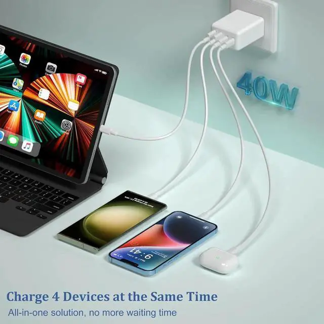 Alt view image 3 of 7 - [3-Pack] USB C Wall Charger, 40W 4-Port USB C Charger Block, Fast Charging Block Dual Port PD + QC 3.0 Wall Plug Multiport Type C Compatible with i-Phone 14/13/12/11/Pro Max/XS, Android Phones,Tablet