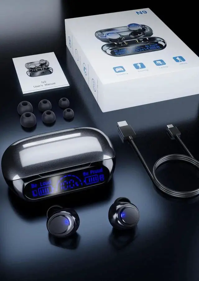 Alt view image 7 of 7 - True Wireless Earbuds Bluetooth 5.3 Headphones,160hrs Playback Button Control IP6 Waterproof Earphones In-Ear Power Display TWS EarBuds with Mic and 1800mAh Charging Case Stereo Bass for Workout Sport