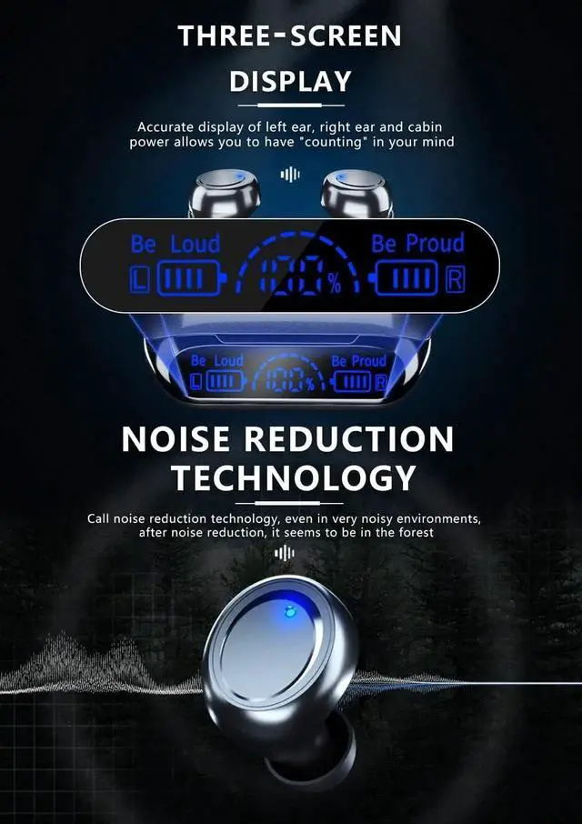 Alt view image 5 of 7 - True Wireless Earbuds Bluetooth 5.3 Headphones,160hrs Playback Button Control IP6 Waterproof Earphones In-Ear Power Display TWS EarBuds with Mic and 1800mAh Charging Case Stereo Bass for Workout Sport