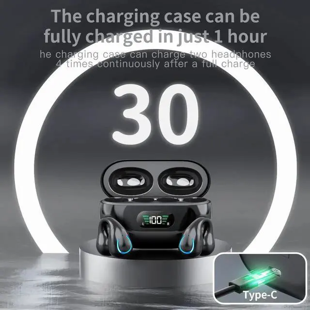 Alt view image 5 of 7 - WISDUM  Clip-On Wireless Earbuds Bone Conduction, Wireless Bluetooth V5.3 Open Ear Headphones, 80 Hours Playtime with Charging Case, IPX4 Waterproof Earphones Sport Cycling Running Work Earbud Hooks