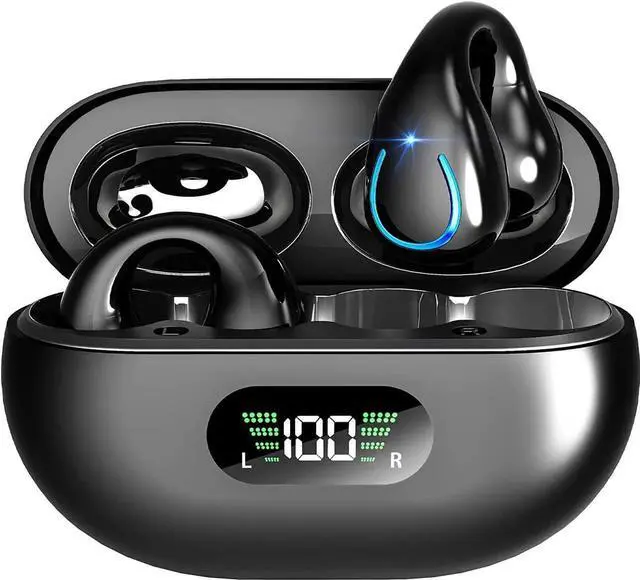 Main image of WISDUM  Clip-On Wireless Earbuds Bone Conduction, Wireless Bluetooth V5.3 Open Ear Headphones, 80 Hours Playtime with Charging Case, IPX4 Waterproof Earphones Sport Cycling Running Work Earbud Hooks