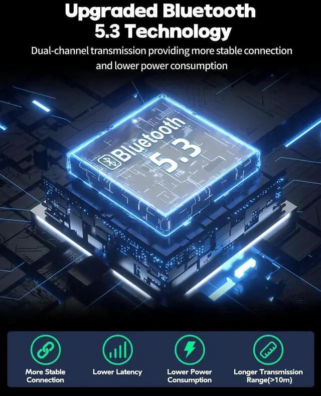 Alt view image 5 of 7 - WISDUM Ear Clip Earbuds, Bluetooth 5.3 Wireless Bluetooth Headphones with 4 HD Mic and 42 Hours Reproduction Dual LED Display Charging Case, IPX7 Waterproof Sports Wireless Earbuds