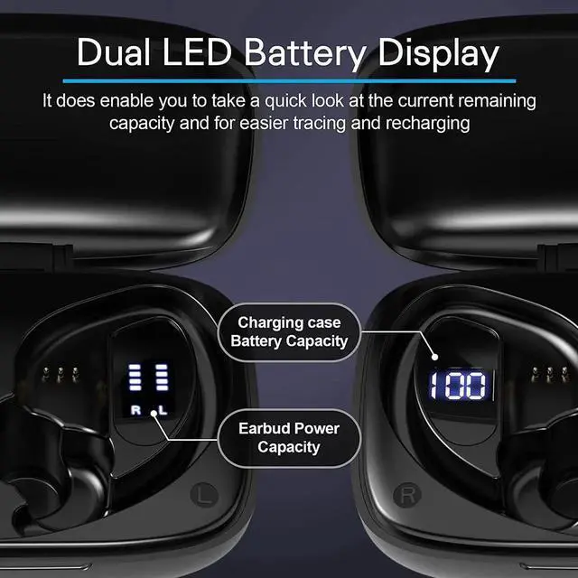 Alt view image 2 of 7 - WISDUM Ture Wireless Earbuds, TWS Bluetooth Headphones 48Hrs Play Back Sports Earphones with LED Display Built in Mic Deep Bass Stereo in Ear Waterproof Headset for Workout Gaming Running