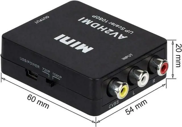 Alt view image 7 of 7 - WISDUM AV to HDMI Converter, RCA to HDMI Adapter, 1080P Mini RCA Composite CVBS Video Audio Converter Adapter Support PAL/NTSC for TV/PC/ PS3/ STB/Xbox VHS/VCR/Blue-Ray DVD Players - Black