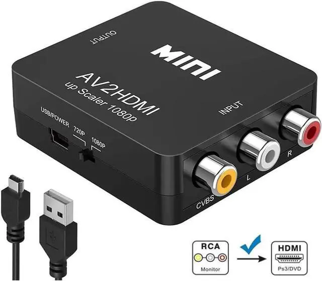Main image of WISDUM AV to HDMI Converter, RCA to HDMI Adapter, 1080P Mini RCA Composite CVBS Video Audio Converter Adapter Support PAL/NTSC for TV/PC/ PS3/ STB/Xbox VHS/VCR/Blue-Ray DVD Players - Black