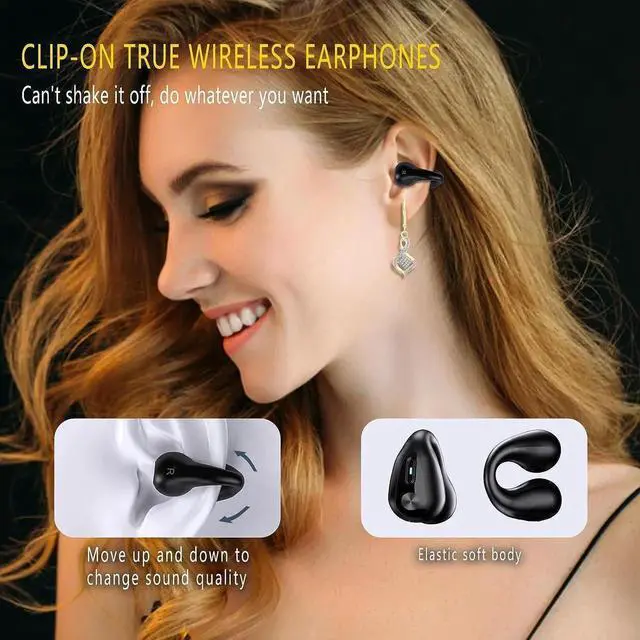 Alt view image 7 of 7 - WISDUM True Wireless Earbuds, Ear Clip Headphones, Bluetooth 5.3 Open Ear Sport Earbuds for Smartphones,Air Conduction Headphones, Wireless Headset for Cycling,Running Workout, Running, Driving