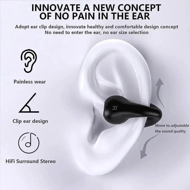 Alt view image 2 of 7 - WISDUM True Wireless Earbuds, Ear Clip Headphones, Bluetooth 5.3 Open Ear Sport Earbuds for Smartphones,Air Conduction Headphones, Wireless Headset for Cycling,Running Workout, Running, Driving