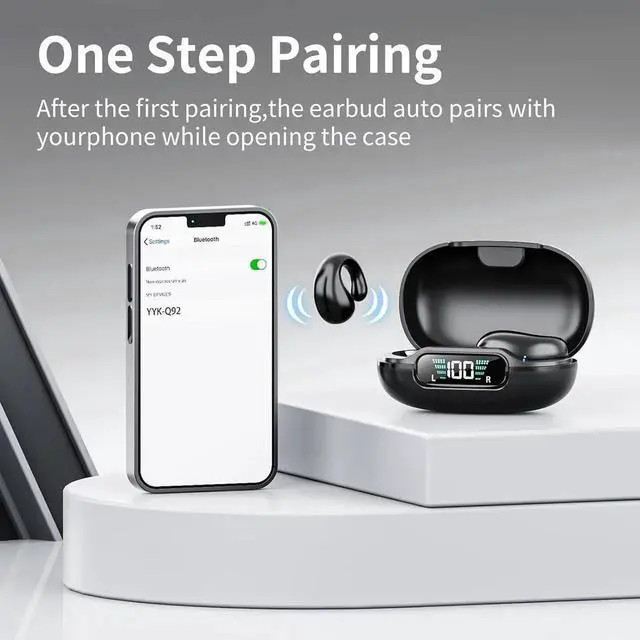 Alt view image 5 of 7 - WISDUM Open Ear Clip Headphones, True Wireless Earbuds Bluetooth 5.3 Sports Earphones Built-in Mic with Ear Hooks, 36H Playtime Charging Case LED Display, IP7 Waterproof Fitness Ear Buds for Running