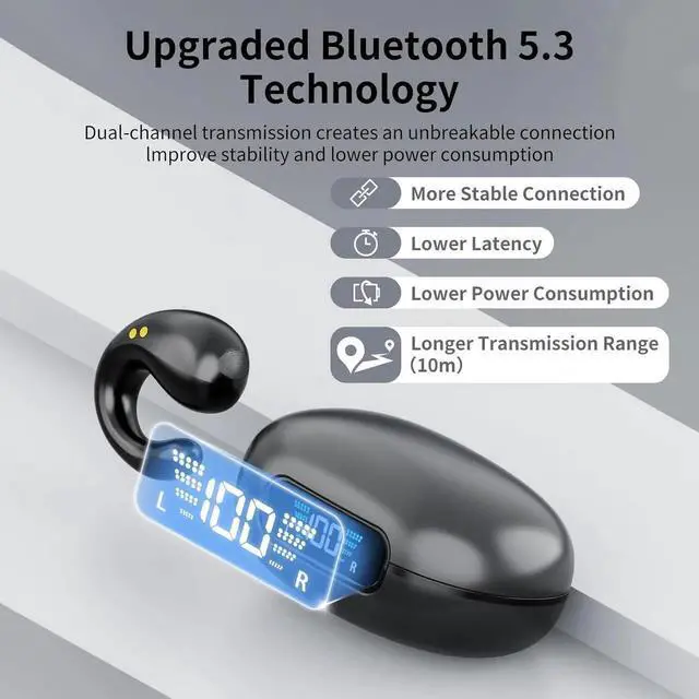Alt view image 4 of 7 - WISDUM Open Ear Clip Headphones, True Wireless Earbuds Bluetooth 5.3 Sports Earphones Built-in Mic with Ear Hooks, 36H Playtime Charging Case LED Display, IP7 Waterproof Fitness Ear Buds for Running