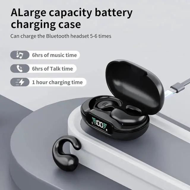 Alt view image 3 of 7 - WISDUM Open Ear Clip Headphones, True Wireless Earbuds Bluetooth 5.3 Sports Earphones Built-in Mic with Ear Hooks, 36H Playtime Charging Case LED Display, IP7 Waterproof Fitness Ear Buds for Running