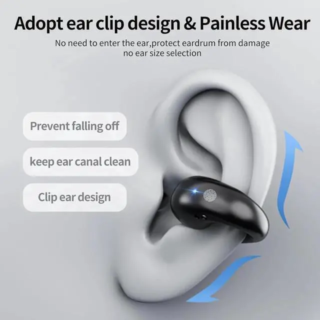 Alt view image 2 of 7 - WISDUM Open Ear Clip Headphones, True Wireless Earbuds Bluetooth 5.3 Sports Earphones Built-in Mic with Ear Hooks, 36H Playtime Charging Case LED Display, IP7 Waterproof Fitness Ear Buds for Running