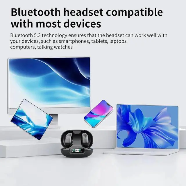 Alt view image 7 of 7 - WISDUM Open Ear Clip Headphones, True Wireless Earbuds Bluetooth 5.3 Sports Earphones Built-in Mic with Ear Hooks, 36H Playtime Charging Case LED Display, IP7 Waterproof Fitness Ear Buds for Running