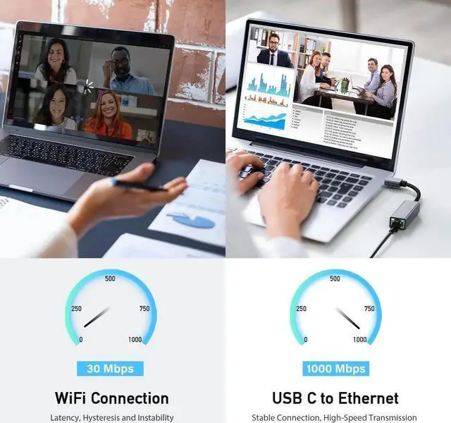 Alt view image 4 of 7 - USB C to Ethernet Adapter, Driver Free Gigabit RJ45 to USB C [Thunderbolt 3/4 Compatible] Ethernet LAN Network Adapter, Compatible with Mac-Book Pro 2020/2019/2018, i-Pad Pro, D-ell XPS, Surface..