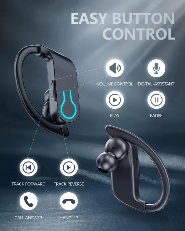 Alt view image 5 of 7 - Wireless Earbuds Bluetooth Headphones 120H Playtime Stereo Ear Buds Bluetooth 5.3 Dual Power Display Sports Headphones with Earhooks IPX7 Waterproof Earbuds with ENC Mic Over-Ear Earphones for Running
