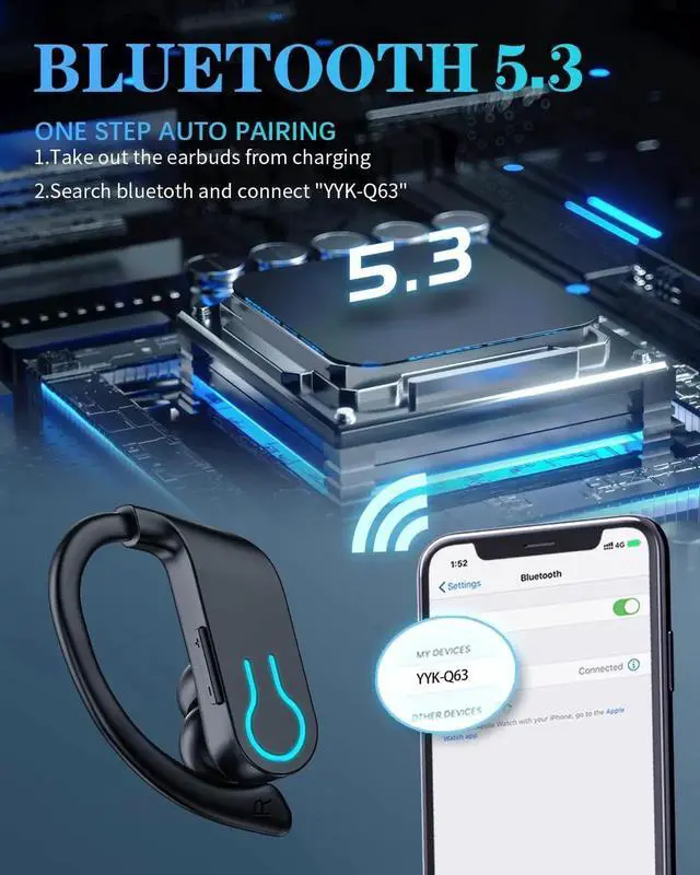 Alt view image 3 of 7 - Wireless Earbuds Bluetooth Headphones 120H Playtime Stereo Ear Buds Bluetooth 5.3 Dual Power Display Sports Headphones with Earhooks IPX7 Waterproof Earbuds with ENC Mic Over-Ear Earphones for Running