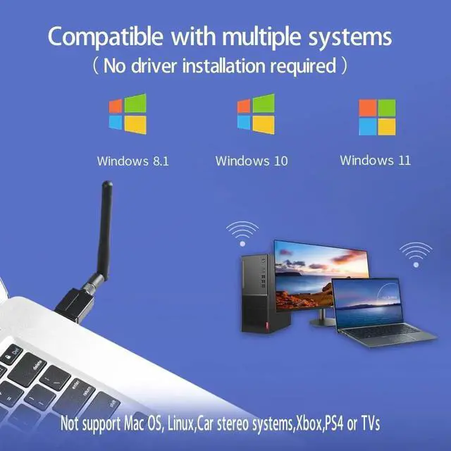 Alt view image 3 of 7 - USB Bluetooth 5.3 Adapter for Desktop PC, Plug&Play Long Range 328FT/100M Class 1 EDR Bluetooth Dongle Receiver for Laptop Computer Connect Speaker Keyboard Headphones Support Windows 11/10/8.1