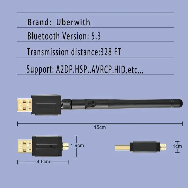 Alt view image 7 of 7 - USB Bluetooth 5.3 Adapter for Desktop PC, Plug&Play Long Range 328FT/100M Class 1 EDR Bluetooth Dongle Receiver for Laptop Computer Connect Speaker Keyboard Headphones Support Windows 11/10/8.1