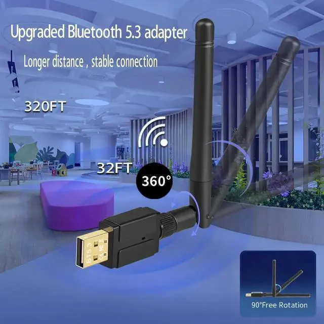 Alt view image 5 of 7 - USB Bluetooth 5.3 Adapter for Desktop PC, Plug&Play Long Range 328FT/100M Class 1 EDR Bluetooth Dongle Receiver for Laptop Computer Connect Speaker Keyboard Headphones Support Windows 11/10/8.1