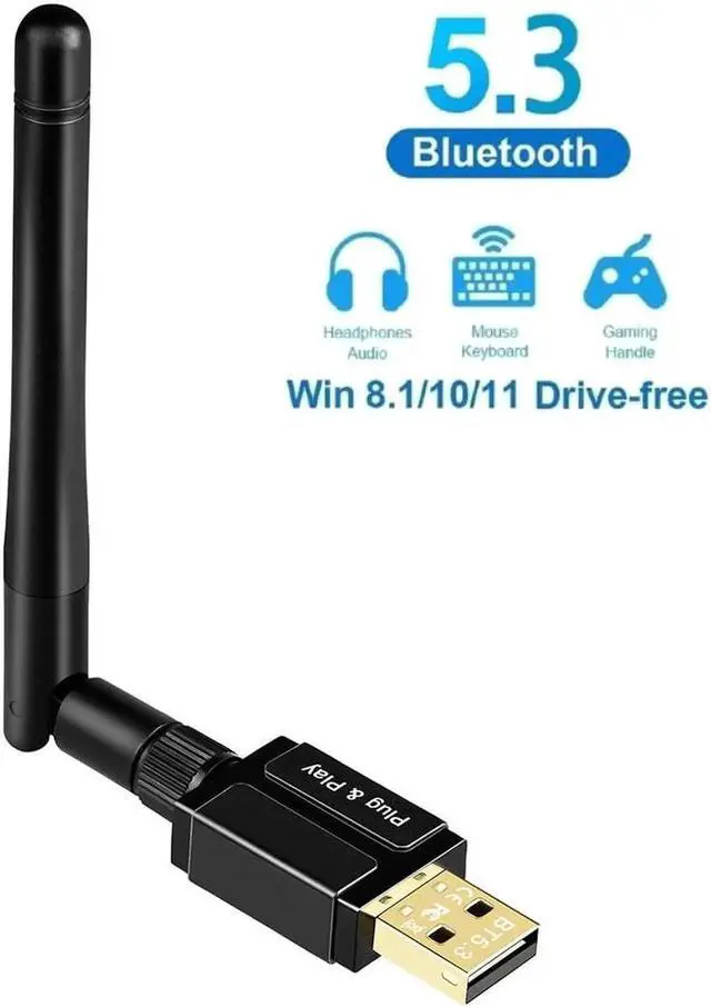 Main image of USB Bluetooth 5.3 Adapter for Desktop PC, Plug&Play Long Range 328FT/100M Class 1 EDR Bluetooth Dongle Receiver for Laptop Computer Connect Speaker Keyboard Headphones Support Windows 11/10/8.1