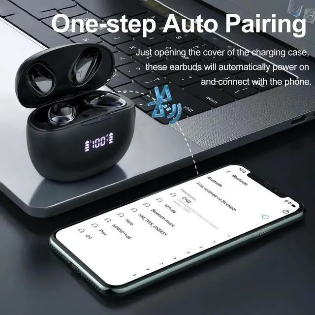 Alt view image 5 of 6 - True Wireless Earbuds, Bluetooth 5.3 Headphones 48H Playback LED Power Display Earphones with Wireless Charging Case IPX7 Waterproof in-Ear Earbuds with Mic for TV Smart Phone Computer Laptop Sports