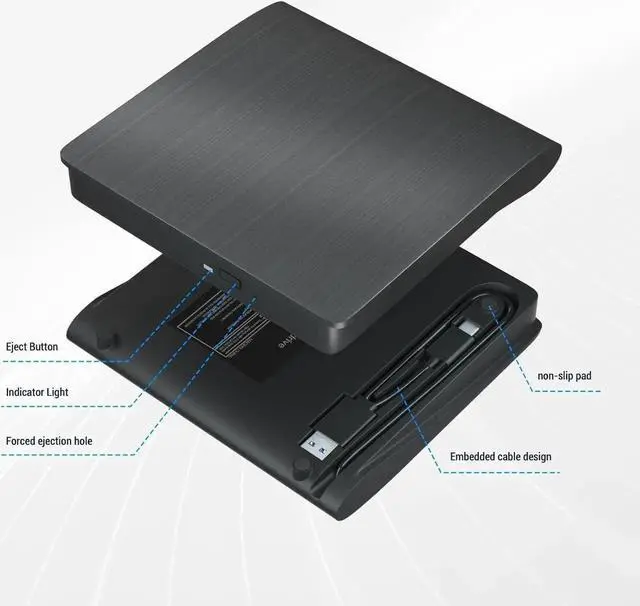 Alt view image 5 of 7 - WISDUM  External Bluray DVD Drive,USB 3.0 and Type-C Portable 3D Blu-ray DVD Writer Burner, Slim Optical Blu Ray CD DVD Drive Writer Suitable for Windows XP/7/8/10/11 MacOS for PC,Laptop,Desktop, Mac
