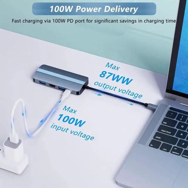 Alt view image 4 of 7 - WISDUMUSB C Docking Station, 7 in 1 USB C Hub with 4K @30Hz HDMI Adapter, 100Mbps Ethernet LAN RJ45, 100W PD, 2 USB-A & SD TF Card readers, for MacBook Pro/Air M1, Surface Pro and other Type-C devices