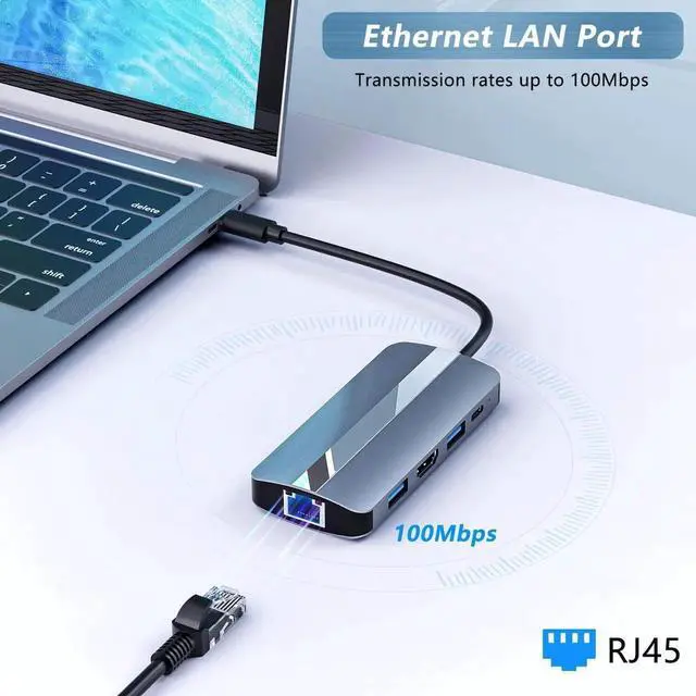 Alt view image 3 of 7 - WISDUMUSB C Docking Station, 7 in 1 USB C Hub with 4K @30Hz HDMI Adapter, 100Mbps Ethernet LAN RJ45, 100W PD, 2 USB-A & SD TF Card readers, for MacBook Pro/Air M1, Surface Pro and other Type-C devices