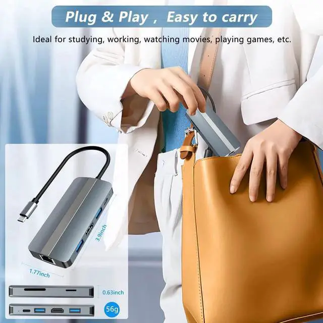 Alt view image 7 of 7 - WISDUMUSB C Docking Station, 7 in 1 USB C Hub with 4K @30Hz HDMI Adapter, 100Mbps Ethernet LAN RJ45, 100W PD, 2 USB-A & SD TF Card readers, for MacBook Pro/Air M1, Surface Pro and other Type-C devices