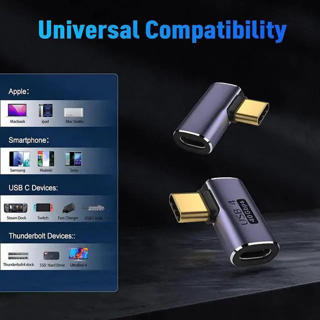 Alt view image 5 of 7 - USB C to USB C 90 Degree Adapter (2 Pack), 40Gbps Data Transfer USB Type C Male to Female Right Angle Extender for Steam Deck, Switch, Thunderbolt4, Laptop, Mobile Phone, Tablet
