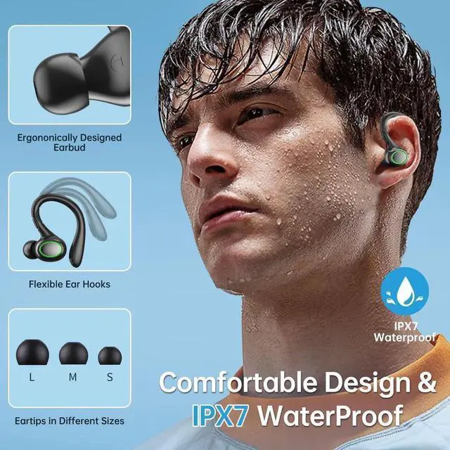 Alt view image 4 of 7 - True Wireless Earbuds, 60H Playback Bluetooth 5.3 Headphones, Noise Cancelling Wireless Headphones with LED Battery Display, 4 Mics Clear Call, IPX7 Waterproof Bluetooth Earbuds for Workout Sports