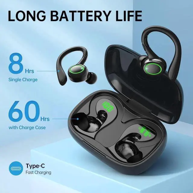 Alt view image 3 of 7 - True Wireless Earbuds, 60H Playback Bluetooth 5.3 Headphones, Noise Cancelling Wireless Headphones with LED Battery Display, 4 Mics Clear Call, IPX7 Waterproof Bluetooth Earbuds for Workout Sports